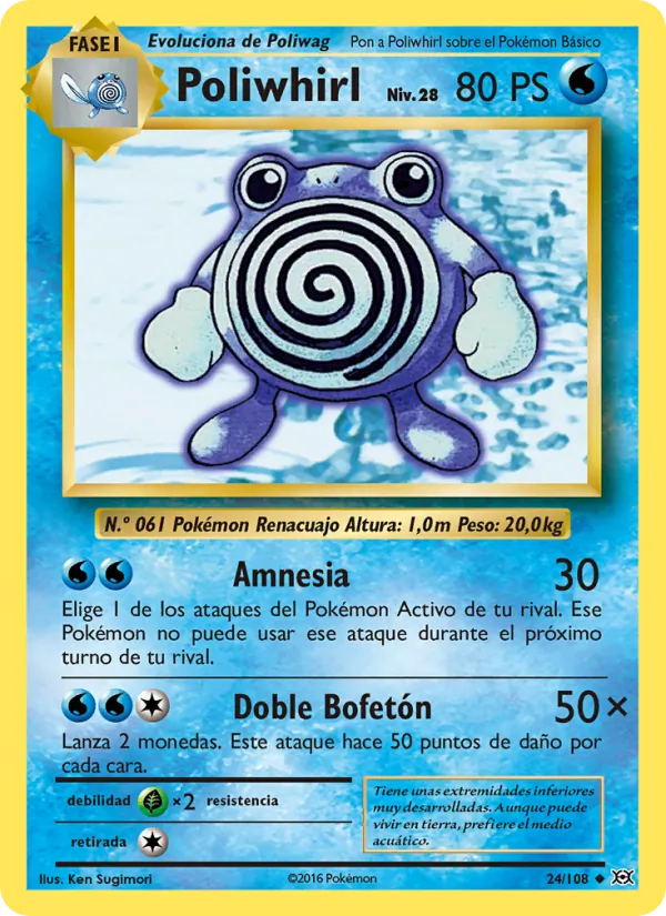 Carta Poliwhirl de la expansión Evoluciones, número 24/108