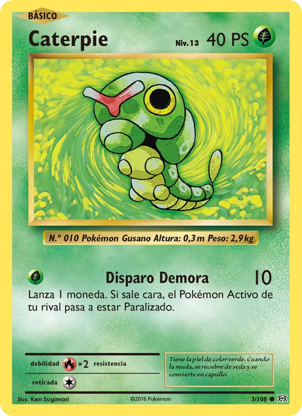 Carta Caterpie de la expansión Evoluciones, número 3/108