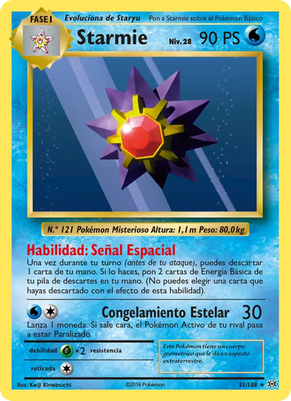 Carta Starmie de la expansión Evoluciones, número 31/108
