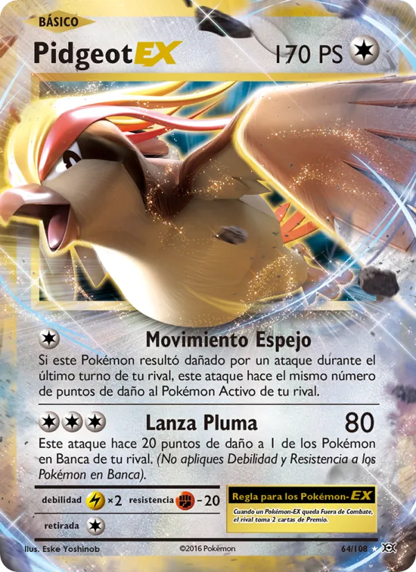 Carta Pidgeot EX de la expansión Evoluciones, número 64/108
