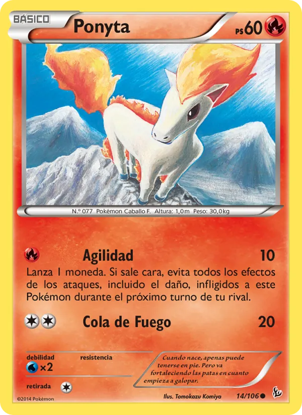 Carta Ponyta de la expansión Destellos de Fuego, número 14/106