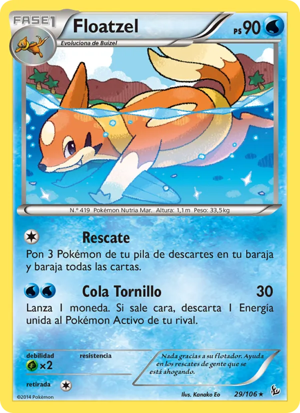 Carta Floatzel de la expansión Destellos de Fuego, número 29/106