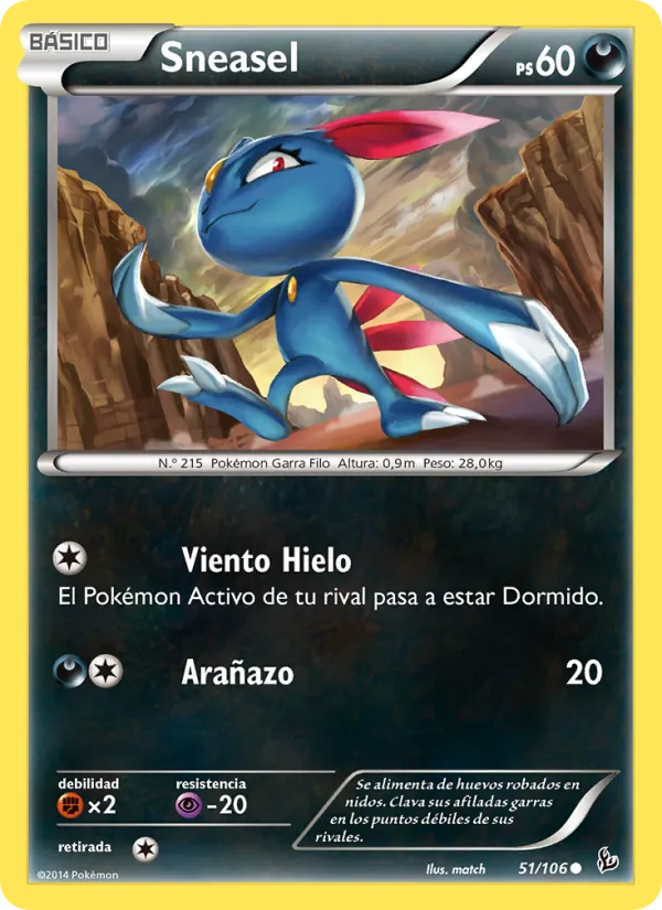 Carta Sneasel de la expansión Destellos de Fuego, número 51/106