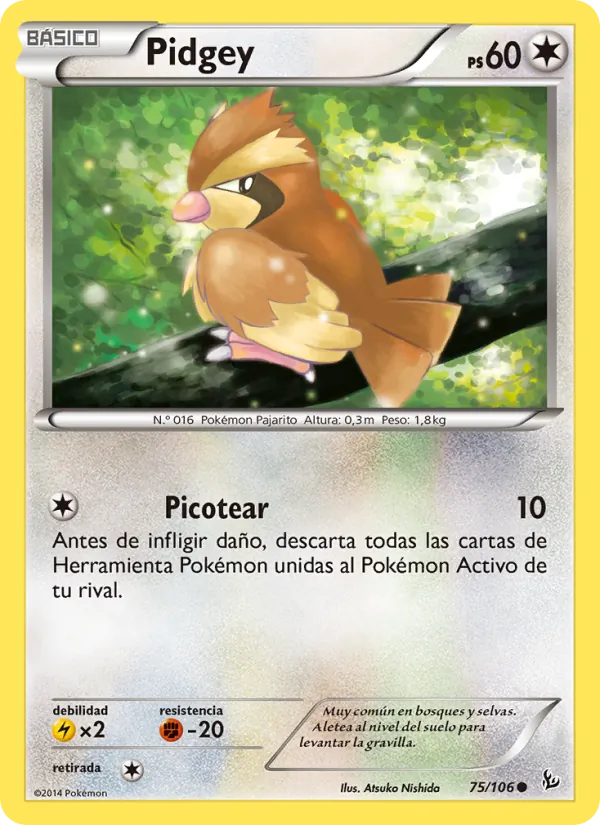 Carta Pidgey de la expansión Destellos de Fuego, número 75/106