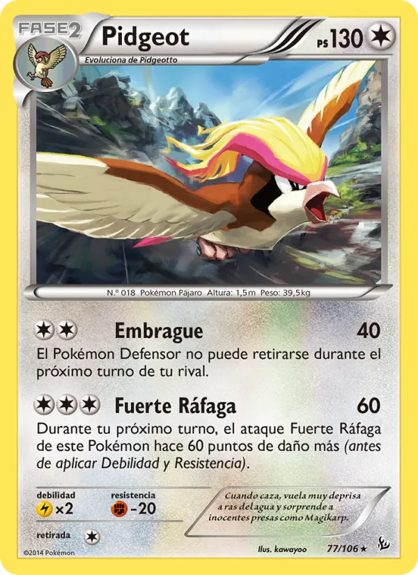 Carta Pidgeot de la expansión Destellos de Fuego, número 77/106