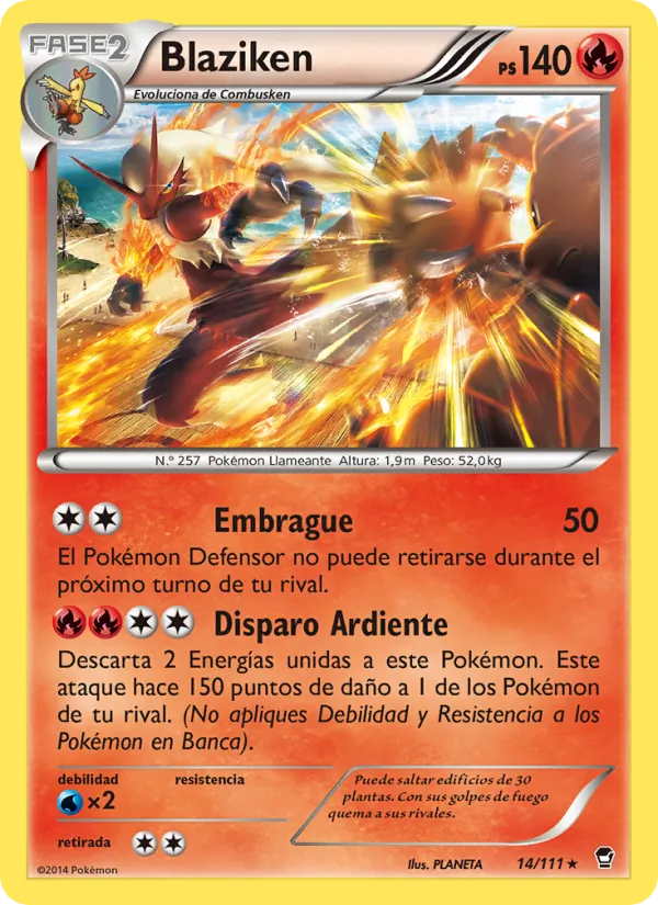 Carta Blaziken de la expansión Puños Furiosos, número 14/111
