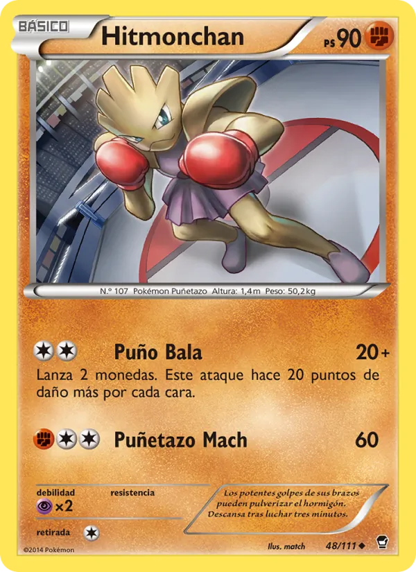 Carta Hitmonchan de la expansión Puños Furiosos, número 48/111