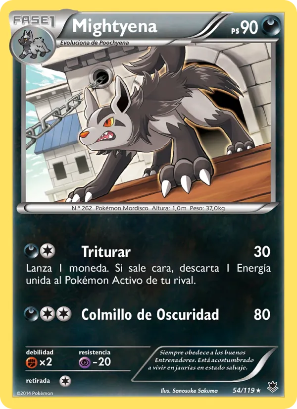 Carta Mightyena de la expansión Fuerzas Fantasmales, número 54/119
