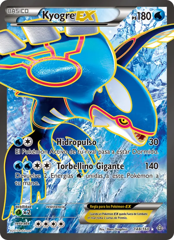 Carta Kyogre EX de la expansión Duelos Primigenios, número 148/160
