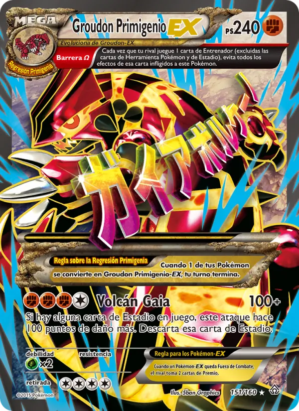 Carta Groudon Primigenio EX de la expansión Duelos Primigenios, número 151/160