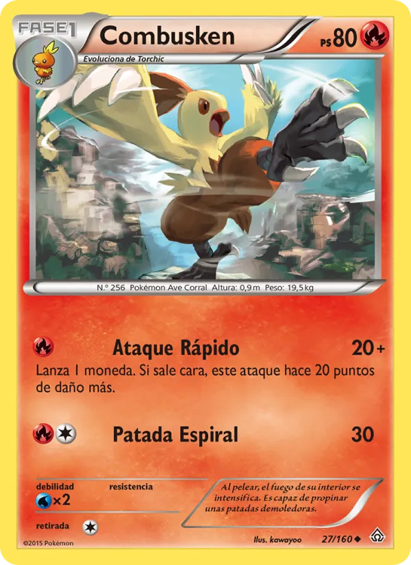 Carta Combusken de la expansión Duelos Primigenios, número 27/160