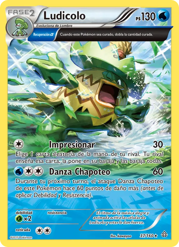 Carta Ludicolo de la expansión Duelos Primigenios, número 37/160