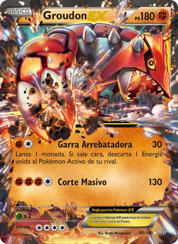 Carta Groudon EX de la expansión Duelos Primigenios, número 85/160