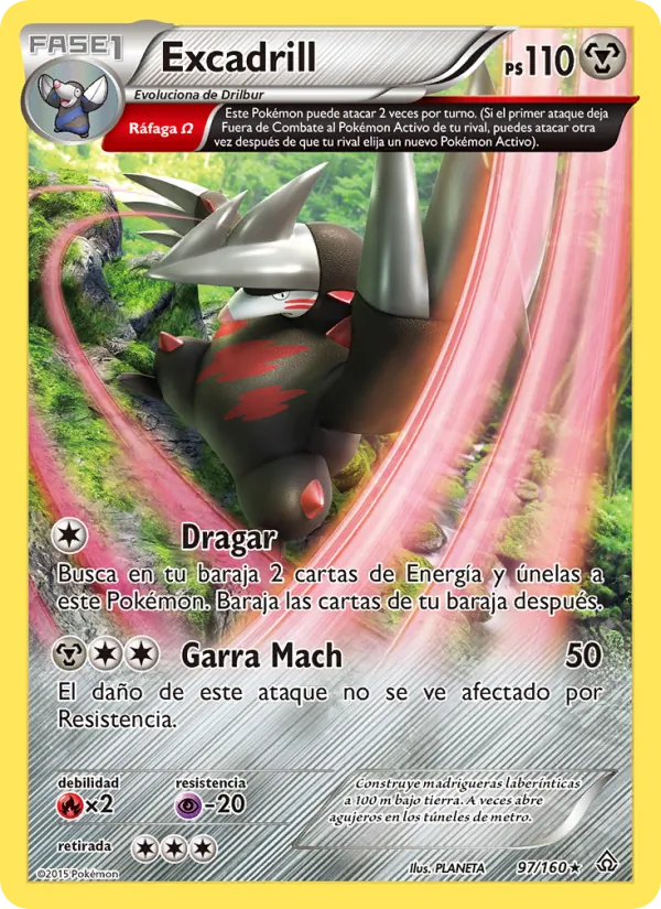 Carta Excadrill de la expansión Duelos Primigenios, número 97/160
