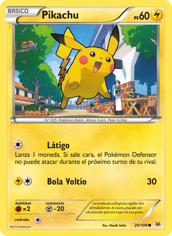 Carta Pikachu de la expansión Cielos Rugientes, número 20/108