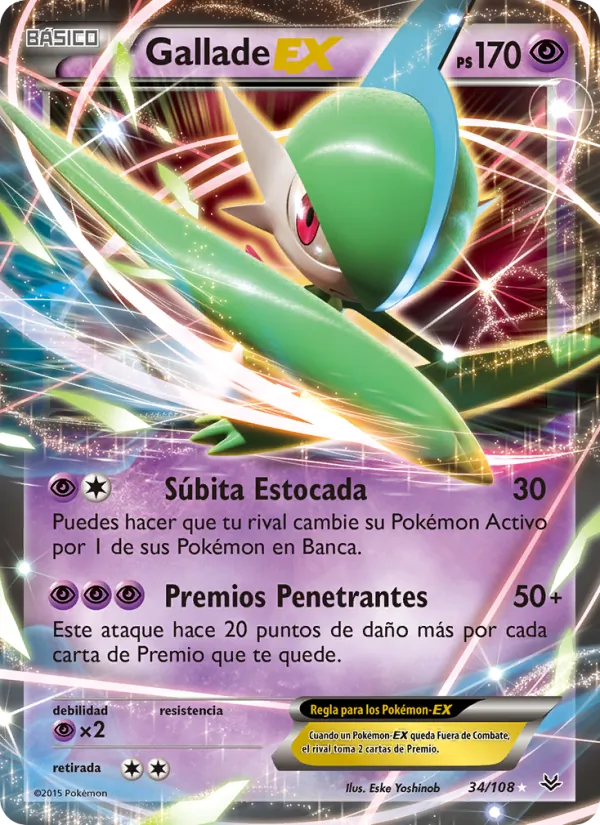 Carta Gallade EX de la expansión Cielos Rugientes, número 34/108