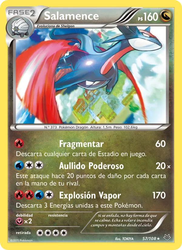 Carta Salamence de la expansión Cielos Rugientes, número 57/108