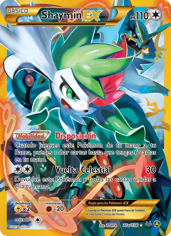 Carta Shaymin EX de la expansión Cielos Rugientes, número 77a/108