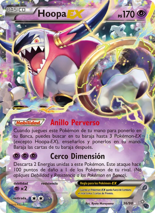 Carta Hoopa EX de la expansión Antiguos Orígenes, número 36/98