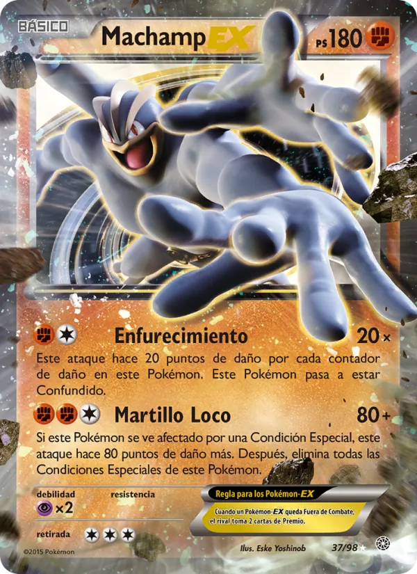 Carta Machamp EX de la expansión Antiguos Orígenes, número 37/98
