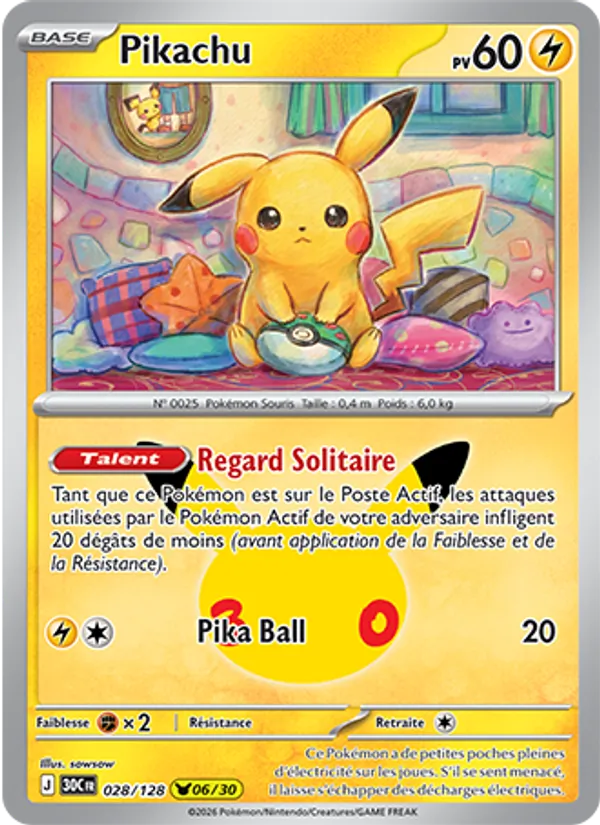 Carte Pikachu de l'extension 30ᵉ Anniversaire, numéro 028/128
