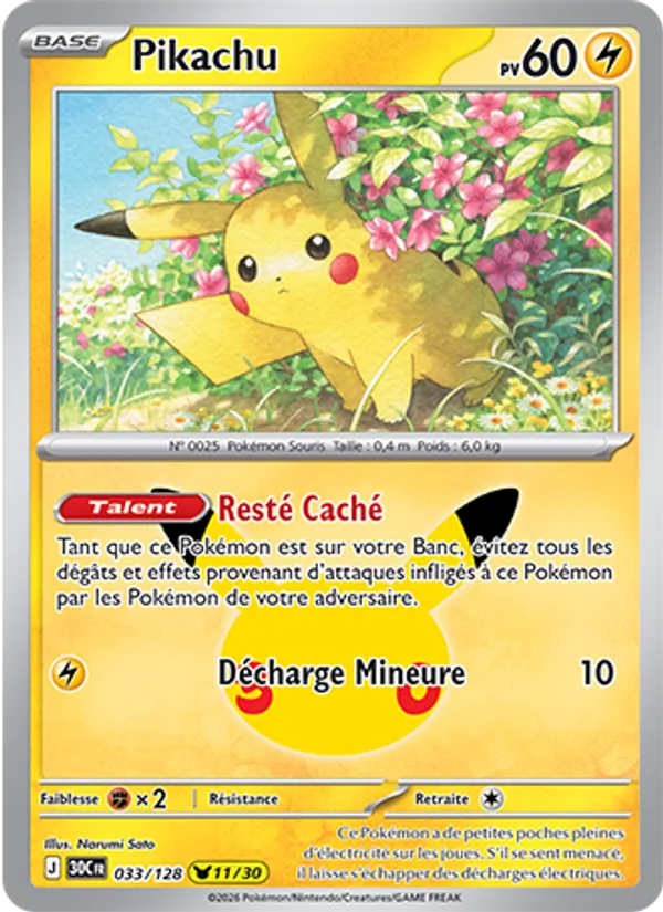 Carte Pikachu de l'extension 30ᵉ Anniversaire, numéro 033/128