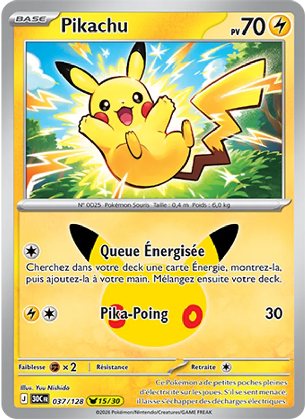 Carte Pikachu de l'extension 30ᵉ Anniversaire, numéro 037/128