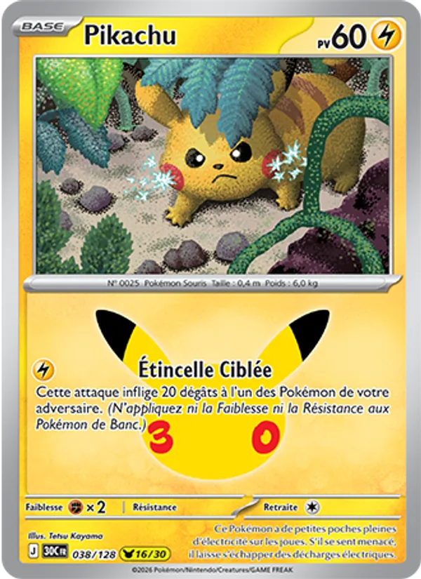 Carte Pikachu de l'extension 30ᵉ Anniversaire, numéro 038/128
