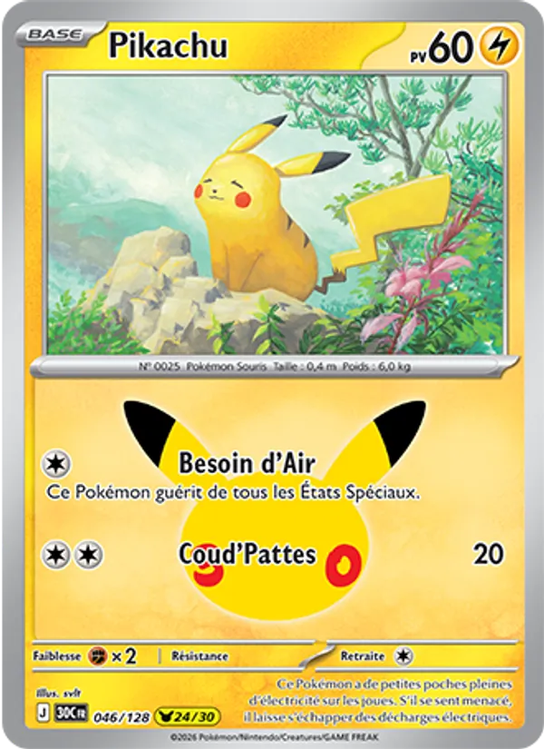 Carte Pikachu de l'extension 30ᵉ Anniversaire, numéro 046/128