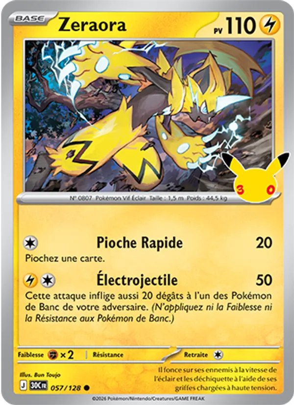 Carte Zeraora de l'extension 30ᵉ Anniversaire, numéro 057/128