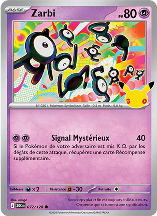 Carte Zarbi de l'extension 30ᵉ Anniversaire, numéro 072/128