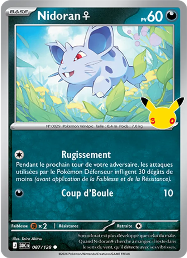 Carte Nidoran♀ de l'extension 30ᵉ Anniversaire, numéro 087/128
