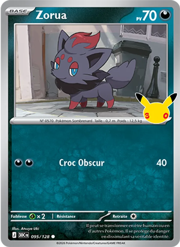 Carte Zorua de l'extension 30ᵉ Anniversaire, numéro 095/128