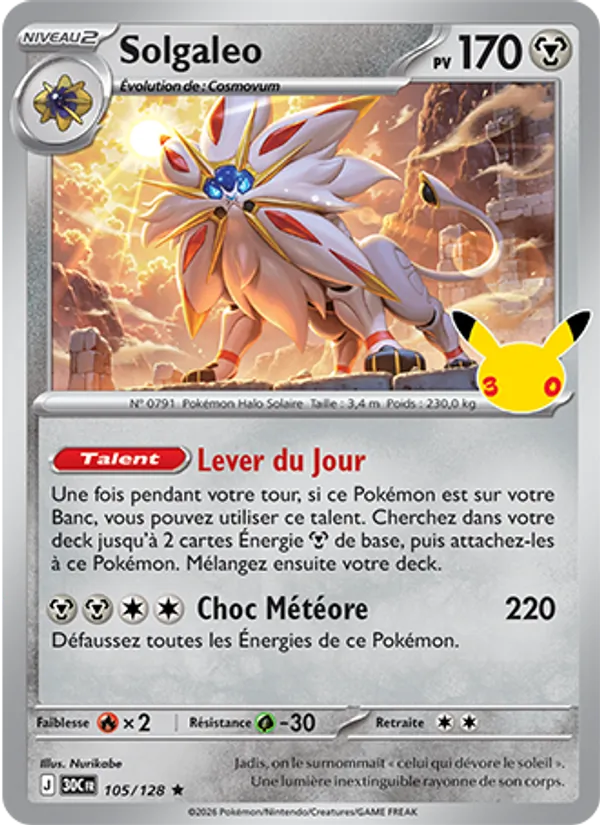 Carte Solgaleo de l'extension 30ᵉ Anniversaire, numéro 105/128