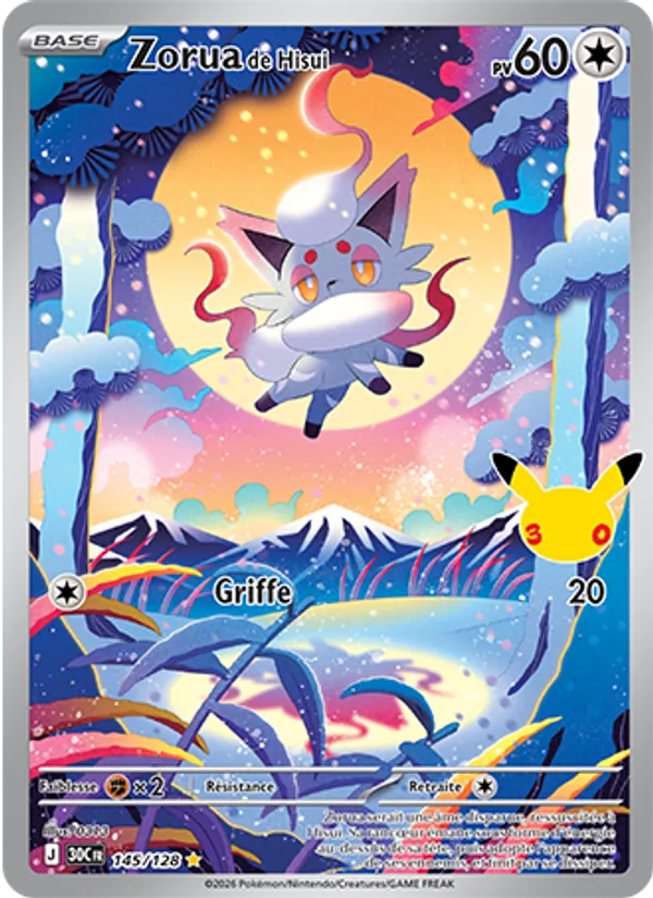 Carte Zorua de Hisui de l'extension 30ᵉ Anniversaire, numéro 145/128