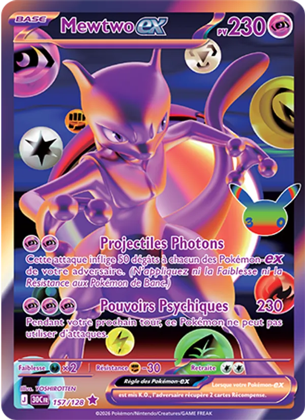 Carte Mewtwo-ex de l'extension 30ᵉ Anniversaire, numéro 157/128