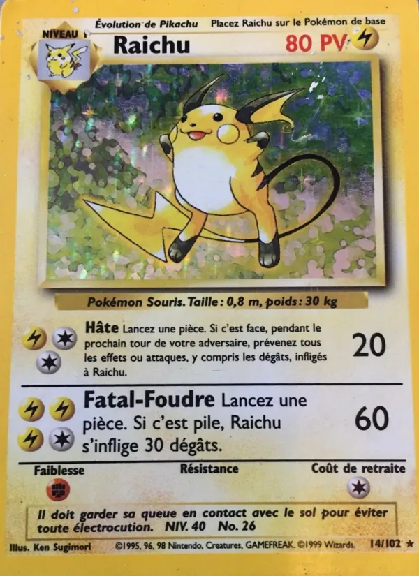 Carte Raichu de l'extension Set de Base, numéro 14/102
