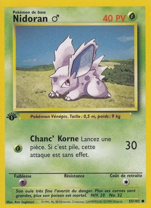 Carte Nidoran ♂ de l'extension Set de Base, numéro 55/102