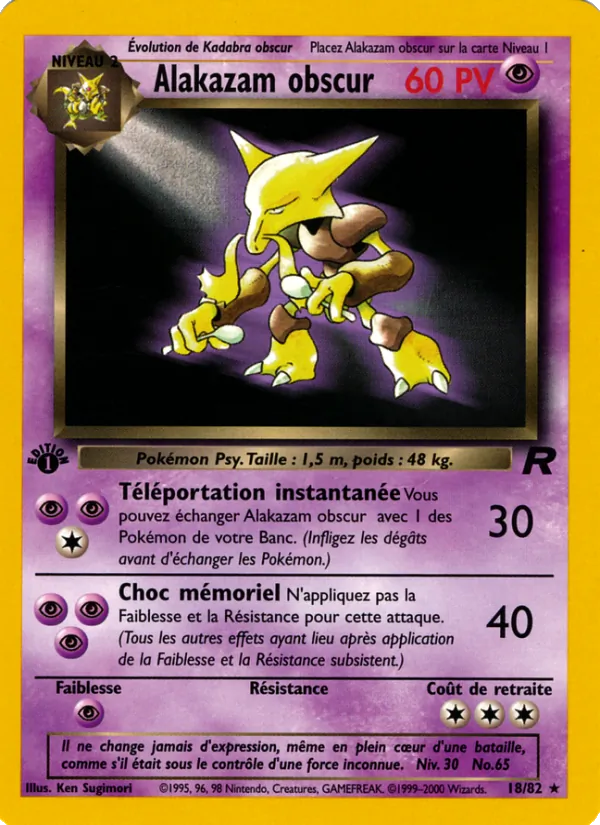 Carte Alakazam obscur de l'extension Team Rocket, numéro 18/82