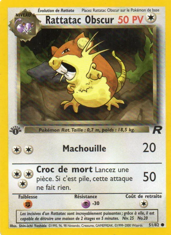 Carte Rattatac obscur de l'extension Team Rocket, numéro 51/82