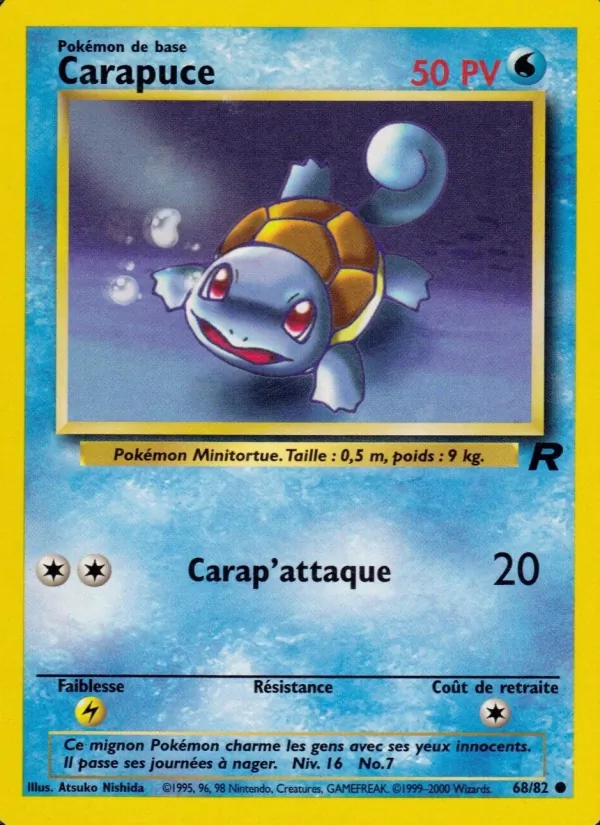 Carte Carapuce de l'extension Team Rocket, numéro 68/82