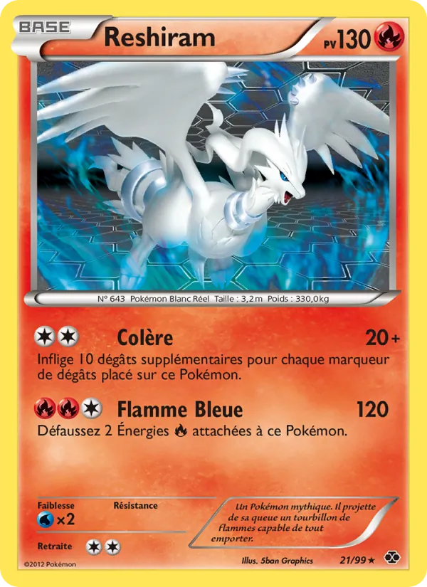 Carte Reshiram de l'extension Destinées Futures, numéro 21/99