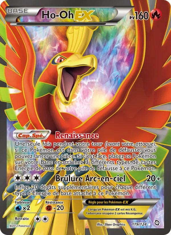 Carte Ho-Oh-EX de l'extension Dragons Éxaltés, numéro 119/124