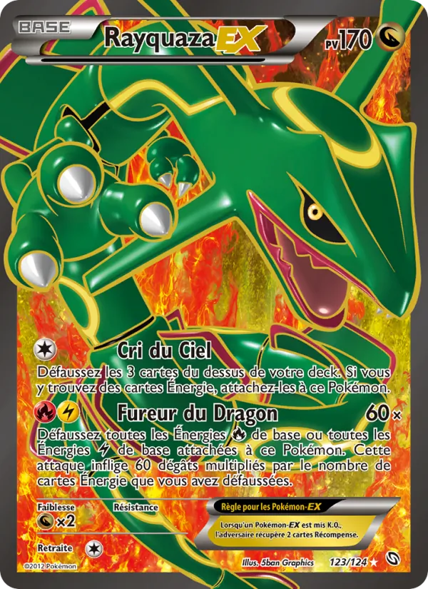 Carte Rayquaza-EX de l'extension Dragons Éxaltés, numéro 123/124