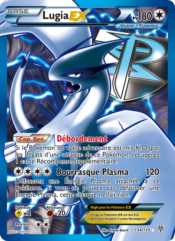 Carte Lugia-EX de l'extension Tempète Plasma, numéro 134/135