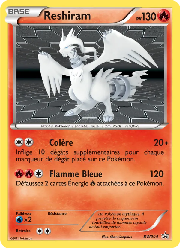 Carte Reshiram de l'extension Promo BW, numéro BW04/101