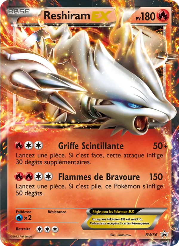 Carte Reshiram ex de l'extension Promo BW, numéro BW36/101