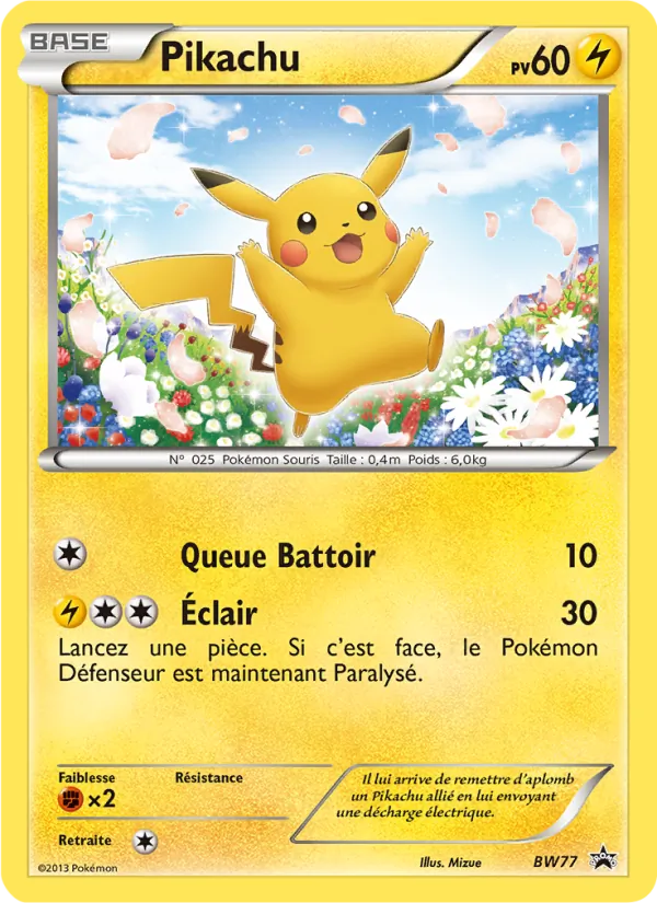 Carte Pikachu de l'extension Promo BW, numéro BW77/101