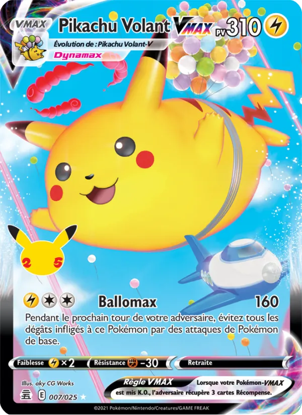 Carte Pikachu Volant VMAX de l'extension Célébrations, numéro 7/25