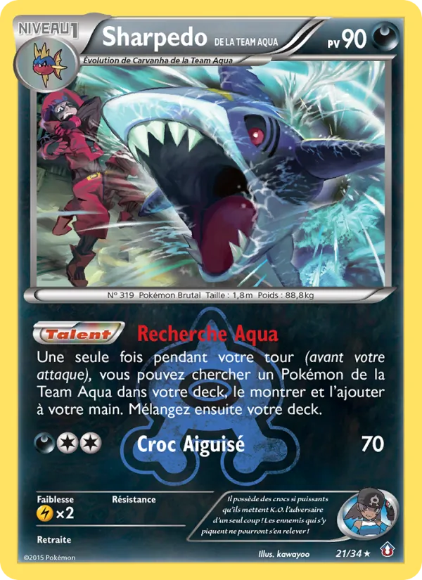 Carte Sharpedo de la Team Aqua de l'extension Double Danger, numéro 21/34